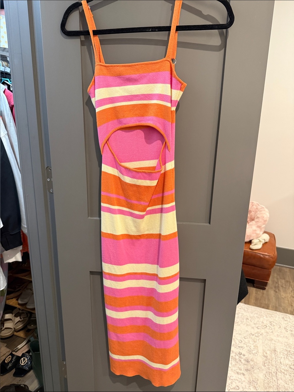 Striped Pink Orange Cutout Maxi Dress